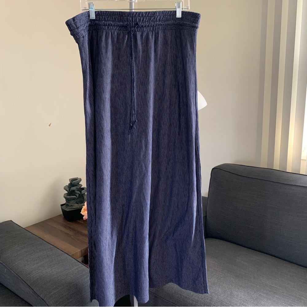 Caslon Blue Pinstripe Maxi Skirt with side slits
